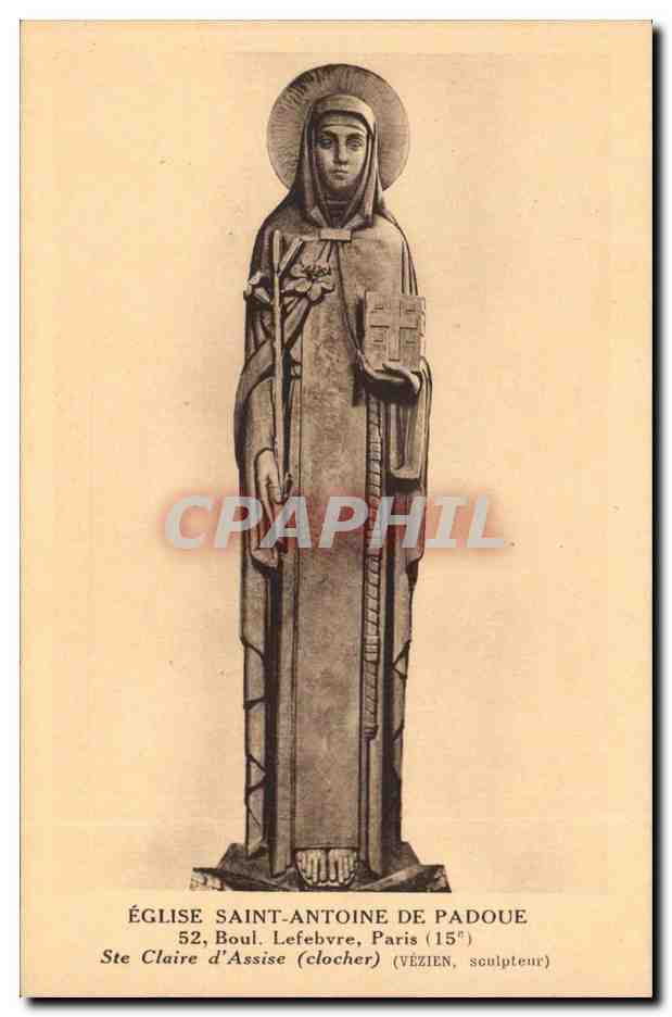 Église Saint-Antoine de Padoue — statue de Sainte Claire d'Assise — éditeur : Boul. Lefebvre, Paris (15e)