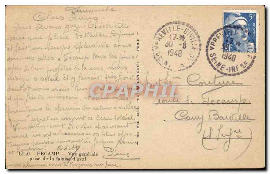 CPA Fecamp Vue generale prise de la falaise d'aval — Rückseite