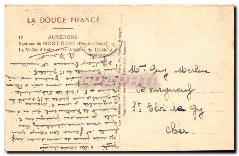 Vallée d'Enfer et les Aiguilles du Diable — Auvergne — Éditions d'Art Yvon — Verso