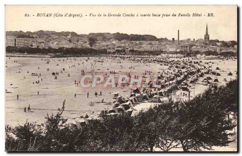 Royan CPA Vue de la Grande Conche a maree basse prise de Family Hotel