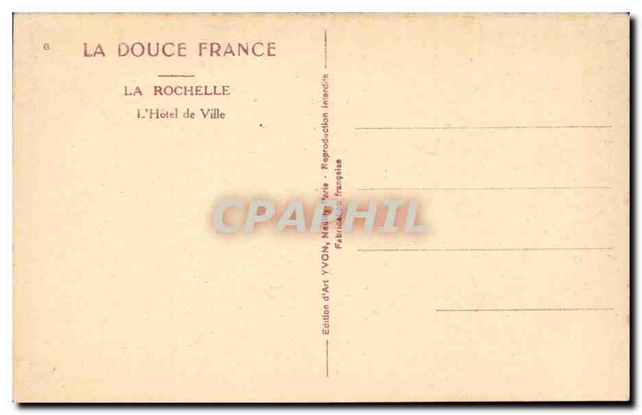 La Rochelle CPA L'hotel de ville — Rückseite