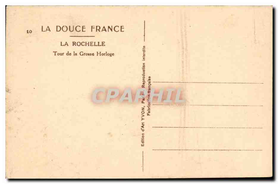 La Rochelle — Tour de la Grosse Horloge — Édition d'Art YVON — Rückseite