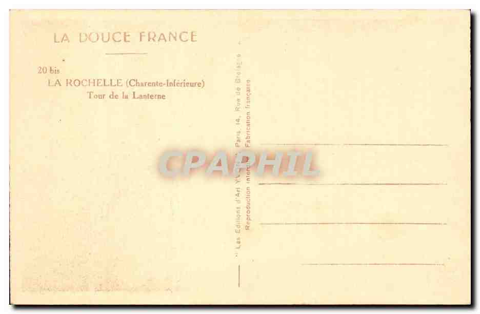 La Rochelle — Tour de la Lanterne — Éditions d'Art Yvon, Paris — Verso