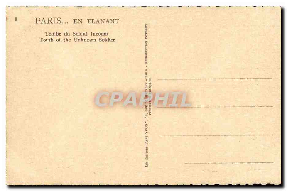 Paris CPA Tombe du soldat inconnu  — Rückseite