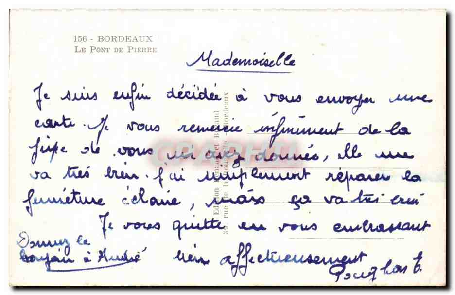 Bordeaux CPA Le pont de pierre — Verso