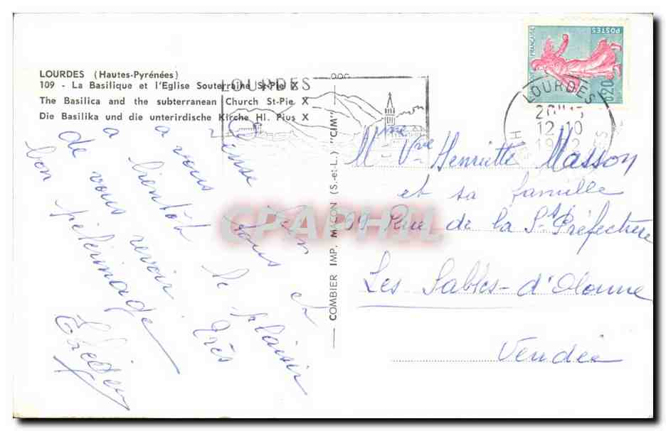 Lourdes CPA La basilique et l'eglise souterraine  — Verso
