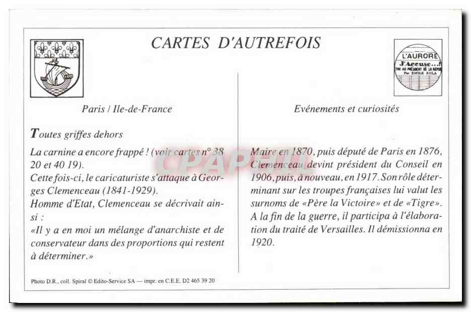 REPRODUCTION La carninie Lefrancq preside Docteur Georges Clemenceau President du conseil — Rückseite