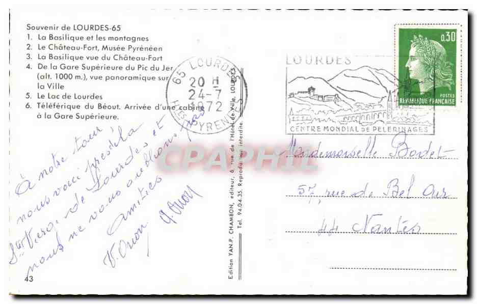 Lourdes CPM — Verso