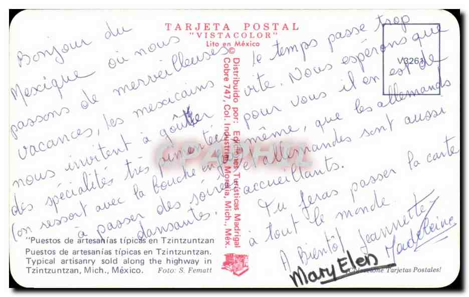 Typische Handwerksstände in Tzintzuntzan — Michoacán, Mexiko — POSTKARTE "VISTACOLOR" — Rückseite