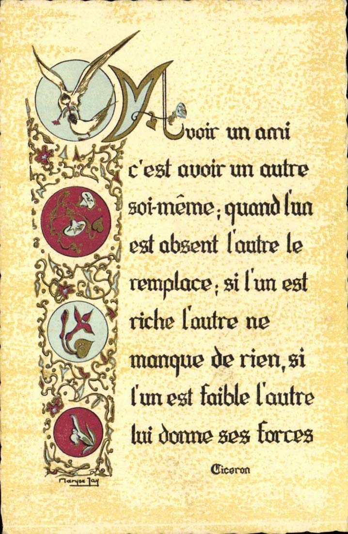 Fantaisie CPA Avoir un ami c'est avoir un autre soi meme (Ciceron)