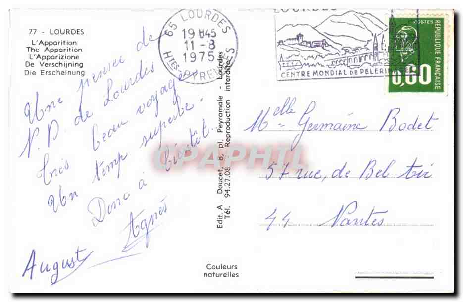 Lourdes CPA L'apparition  — Verso