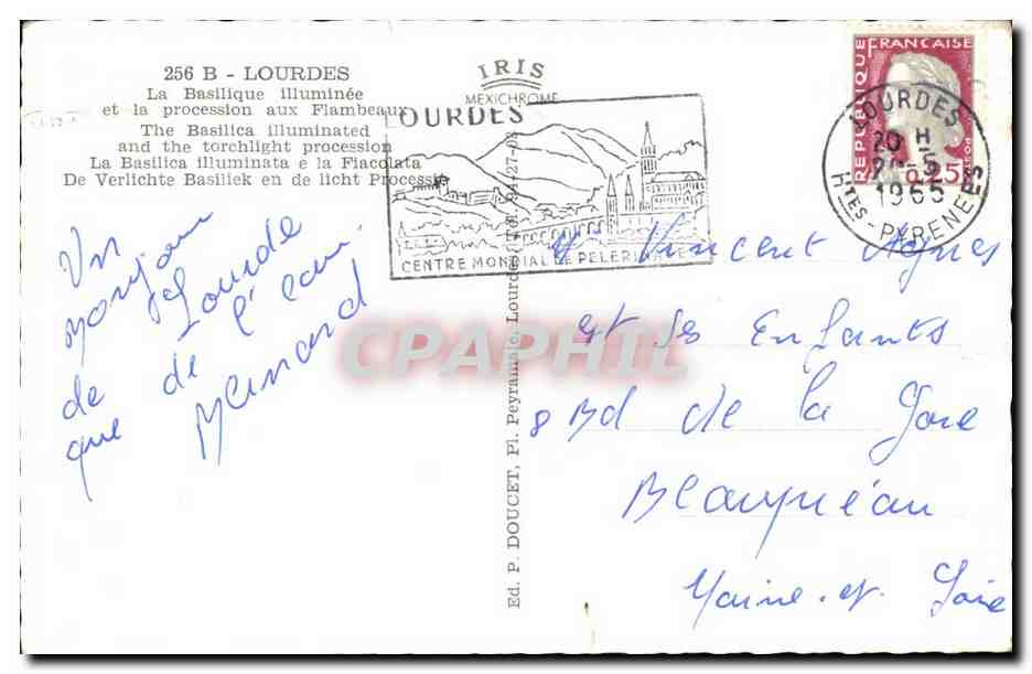 Lourdes CPM La basilique illuminee  — Verso