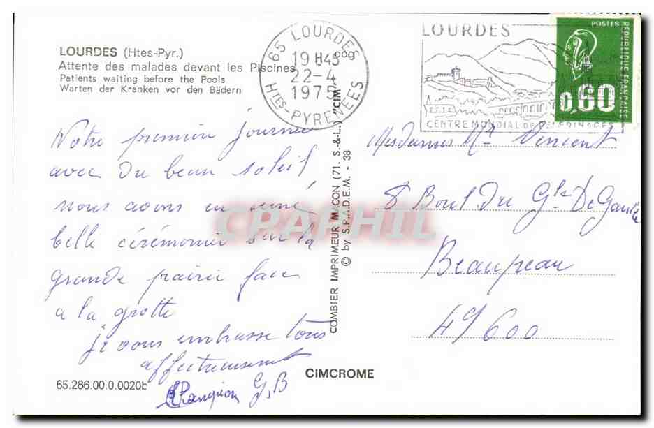 Lourdes — Patients attendant devant les piscines — Imprimeur Combier — Verso