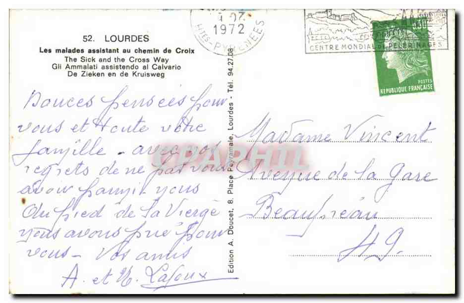 Lourdes CPA Les malades assistant au chemin de croix — Verso