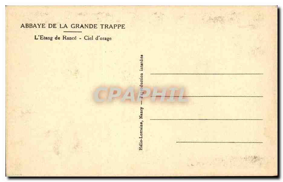 Abbaye de la Grande Trappe CPA L'etang de Rance Ciel d'orage — Rückseite