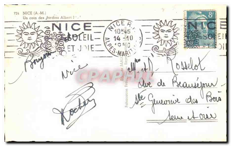 Nice CPA Un coin des jardins Albert 1er — Rückseite