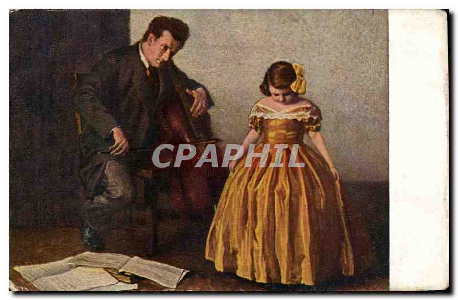 CPA Fantaisie Premier lecon (violoncellen danseuse)