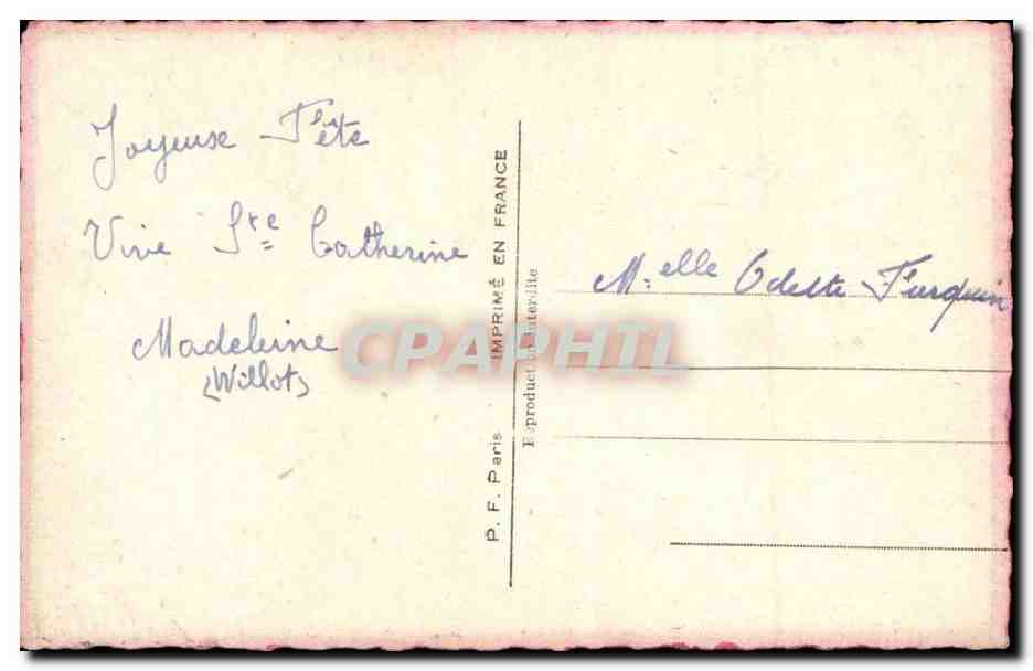 Couple amoureux — décor de trèfles — éditeur P.F. Paris — Verso