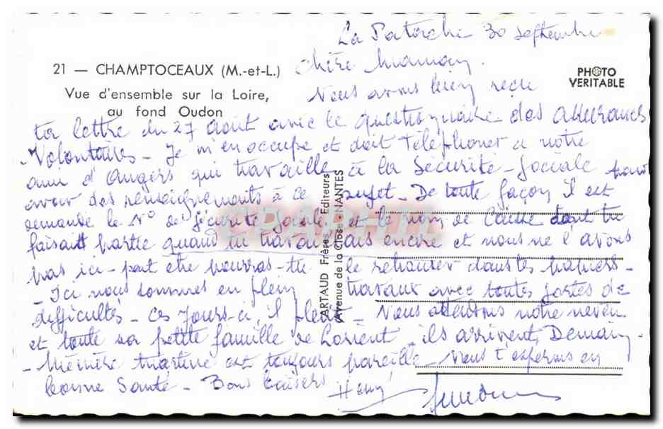 Champtoceaux CPA Vue d'ensemble sur la Loire au fond Oudon — Rückseite