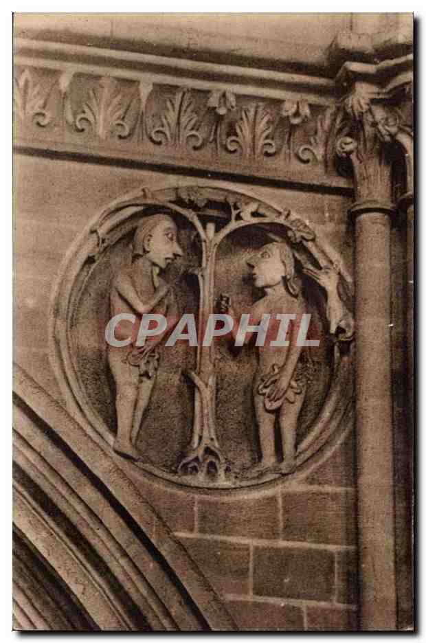 Adam et Ève — Motif de sculpture dans le chœur de la cathédrale — Édition Leprunier Bayeux