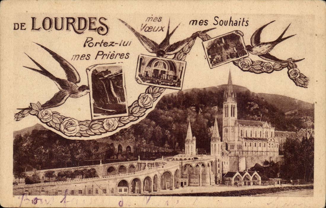 Lourdes - Portez lui mes Prieres mes voeux mes Souhaits - oiseau - bird - CPA 