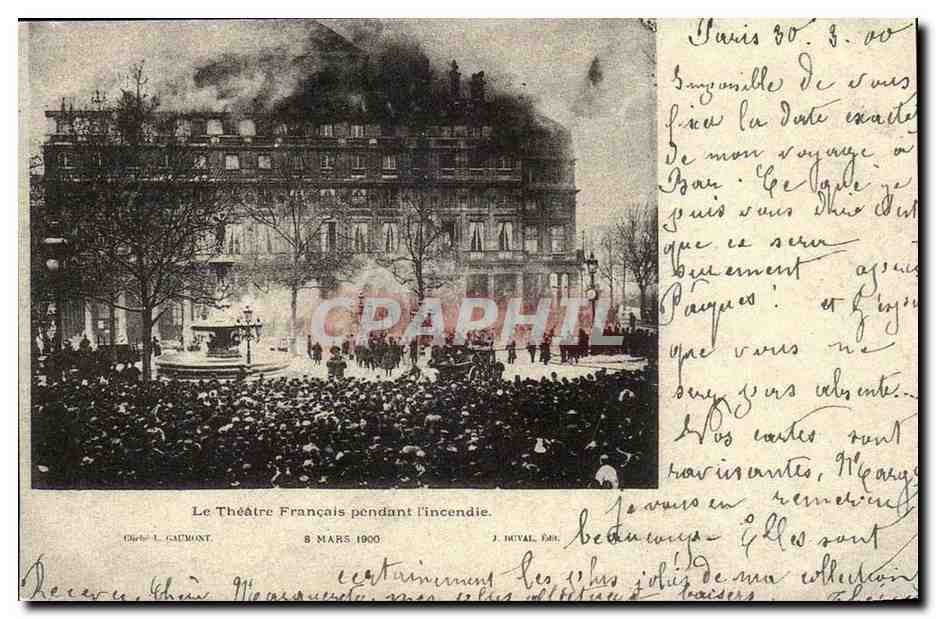 Paris 6 - Le Theatre Francais pendant l'incendie - Odeon - CPA 