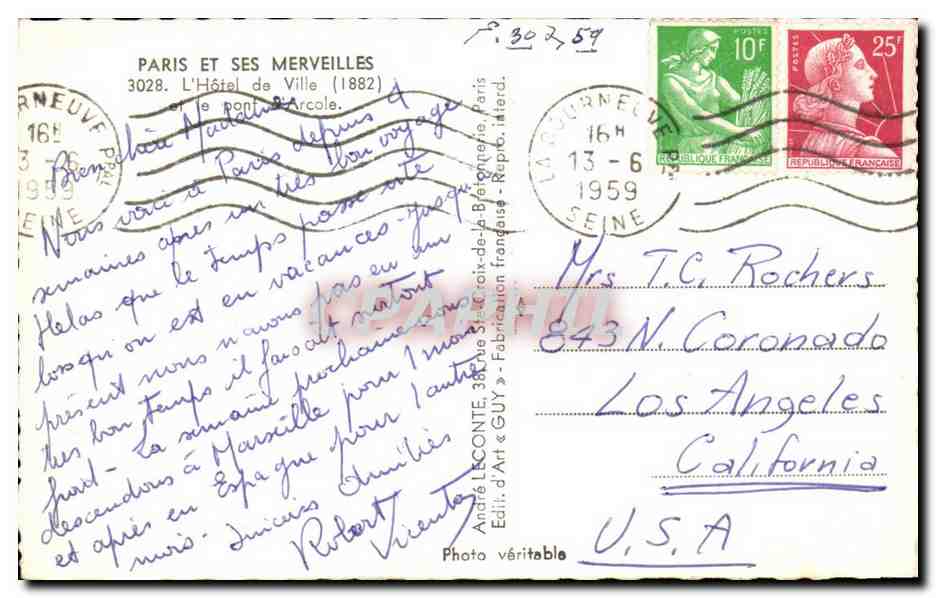 Paris 4 - L'Hotel de Ville CPA  — Verso