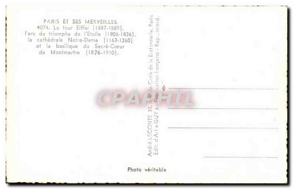 Paris - Souvenir - CPA  — Rückseite