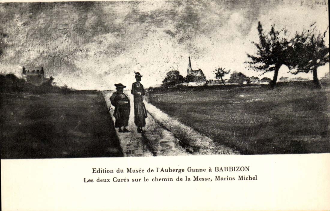Edition du Musee de l'auberge Ganne a Barbizon CPA Les deux cures sur le chemin de al messe Marius Michel