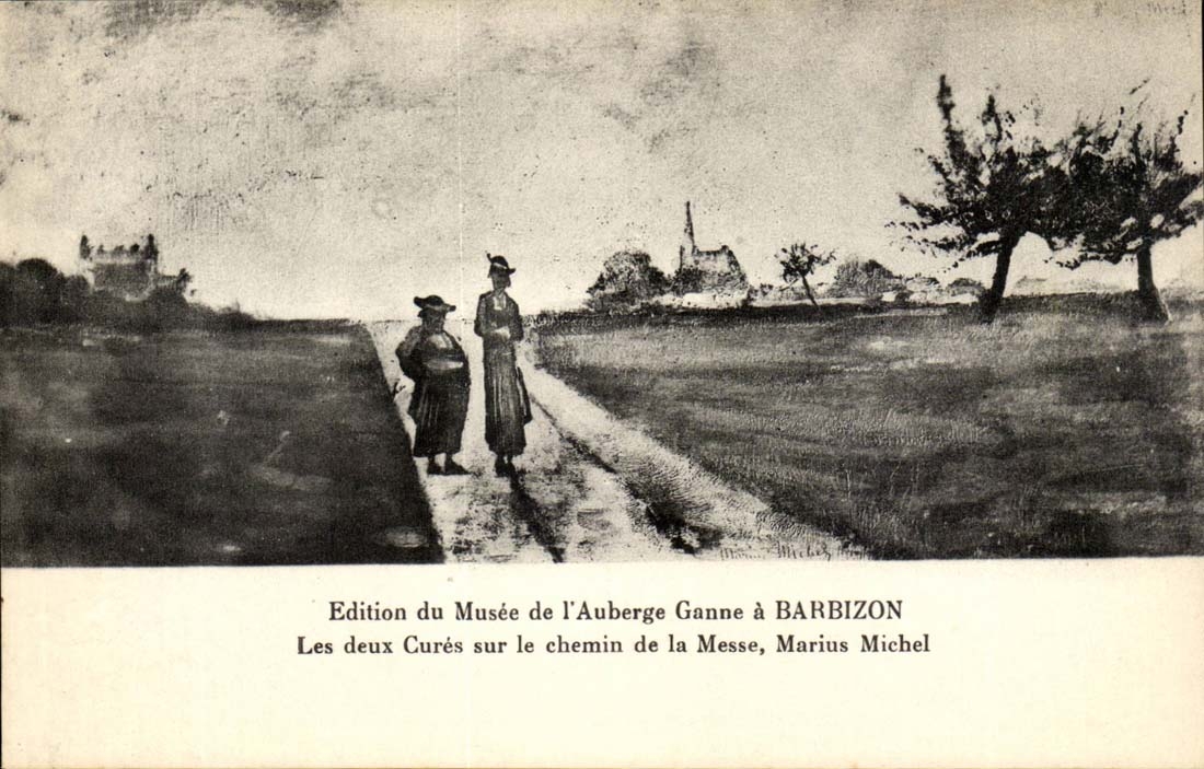 Edition du Musee de l'auberge Ganne a Barbizon CPA Les deux cures sur le chemin de al messe Marius Michel