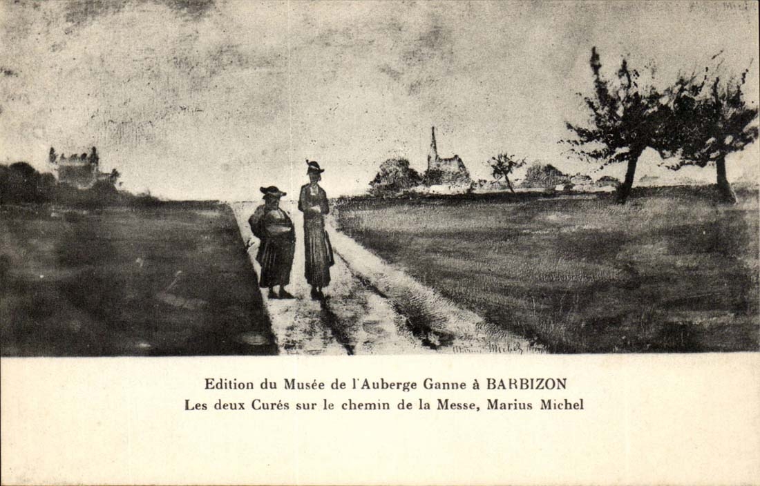 Edition du Musee de l'auberge Ganne a Barbizon CPA Les deux cures sur le chemin de al messe Marius Michel
