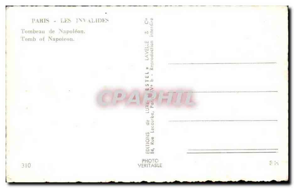 Paris CPA Tombeau de Napoleon  — Rückseite