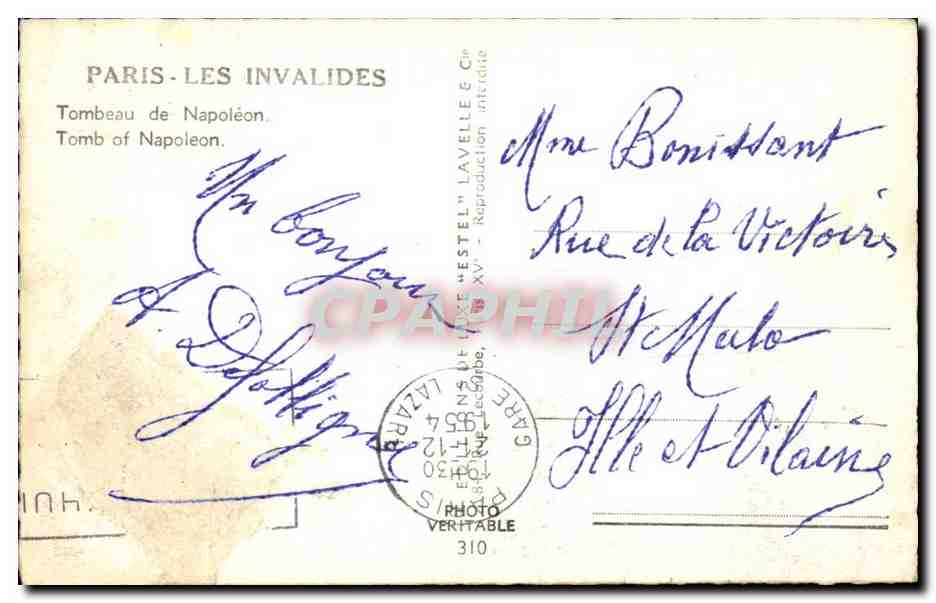 Paris CPA Tombeau de Napoleon — Rückseite