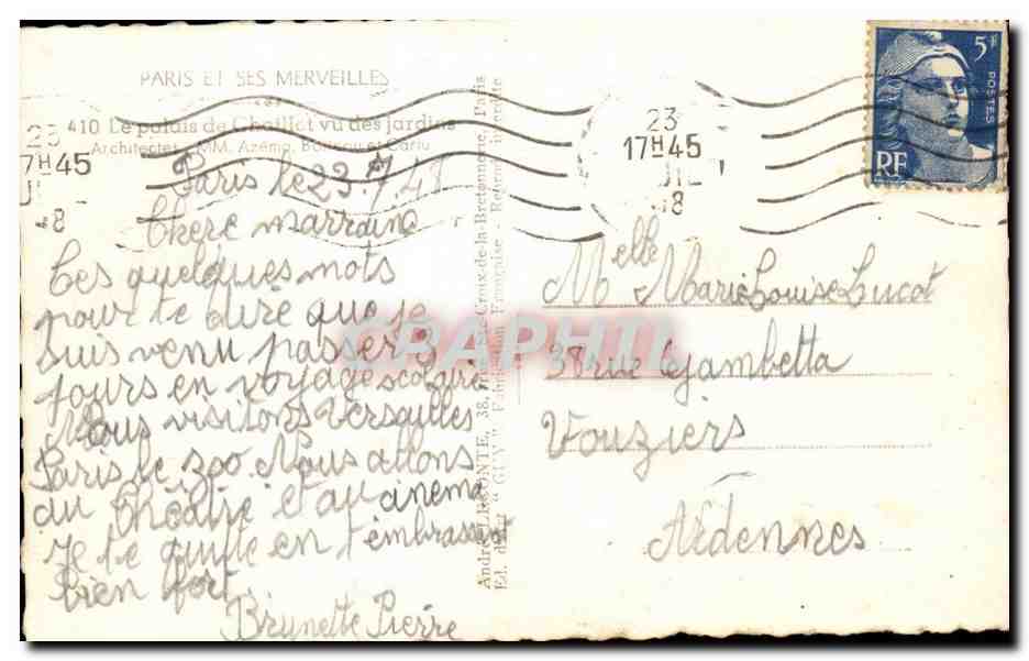 Paris CPA Le palais de Chaillot vu des jardins  — Rückseite