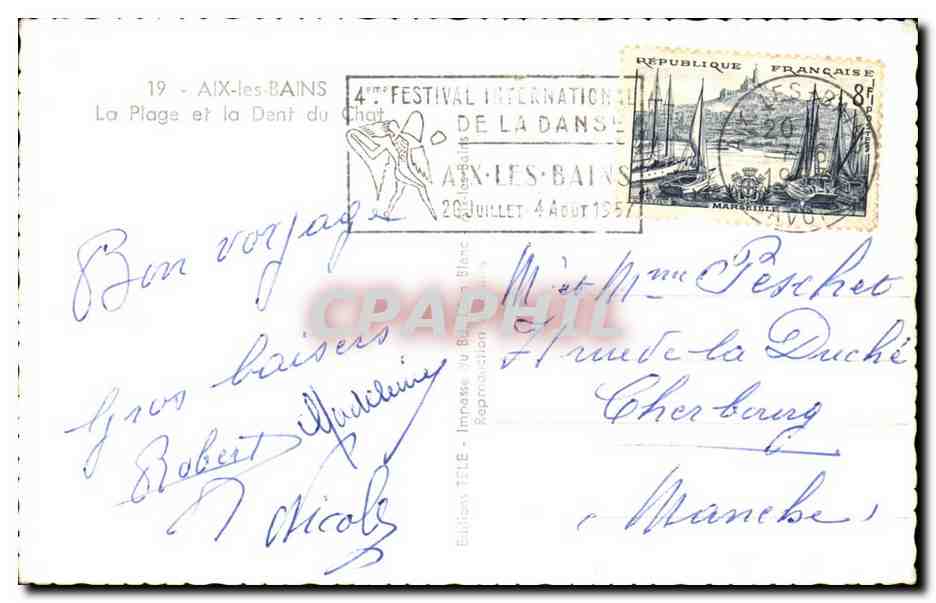 CPA Aix les Bains La plage et la dent du chat — Verso
