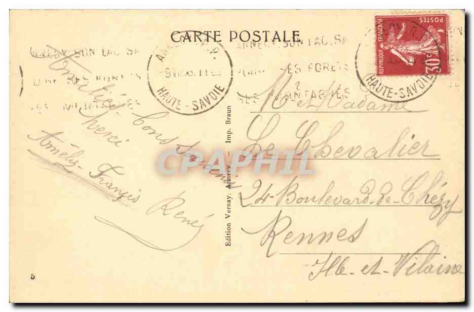 Lac d'Annecy — Le Port de Talloires et la presqu'île du Château de Duinot — Édition Véronay, Annecy — Verso