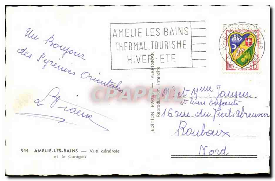 Amelie les Bains CPA Vue generale sur le Canigou — Rückseite