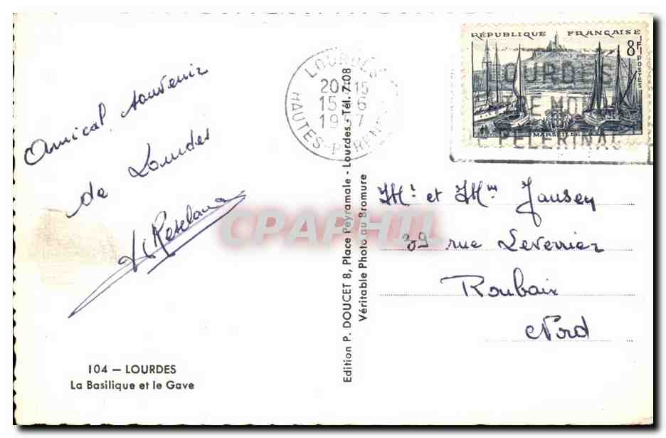 Lourdes CPA La basilique et le Gave — Verso