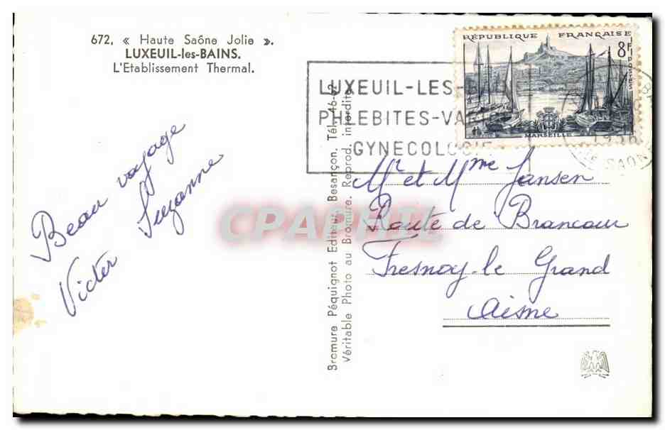 Luxeuil les Bains CPA L'etablissement thermal — Verso