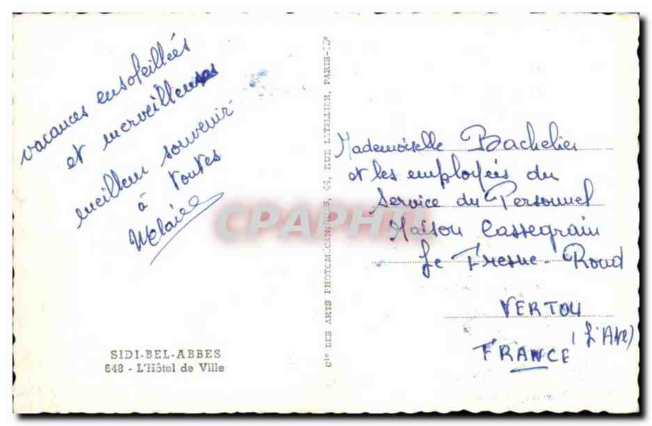 Sidi-Bel-Abbès — Hôtel de Ville — Cie des Arts Photographiques, Paris — Verso
