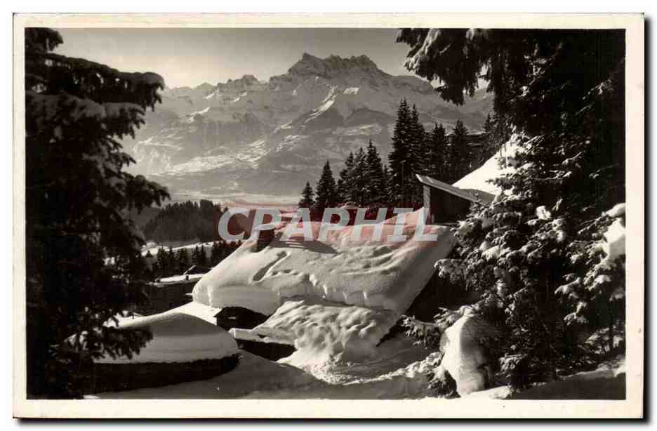 CPSM Suisse Leysin et les dents du midi en hiver