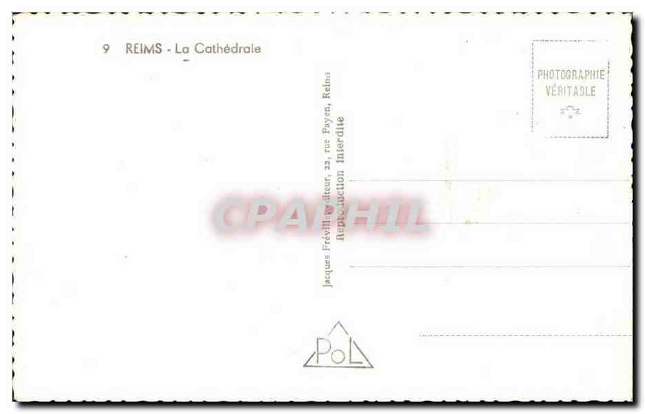 CPM Reims La cathedrale — Verso