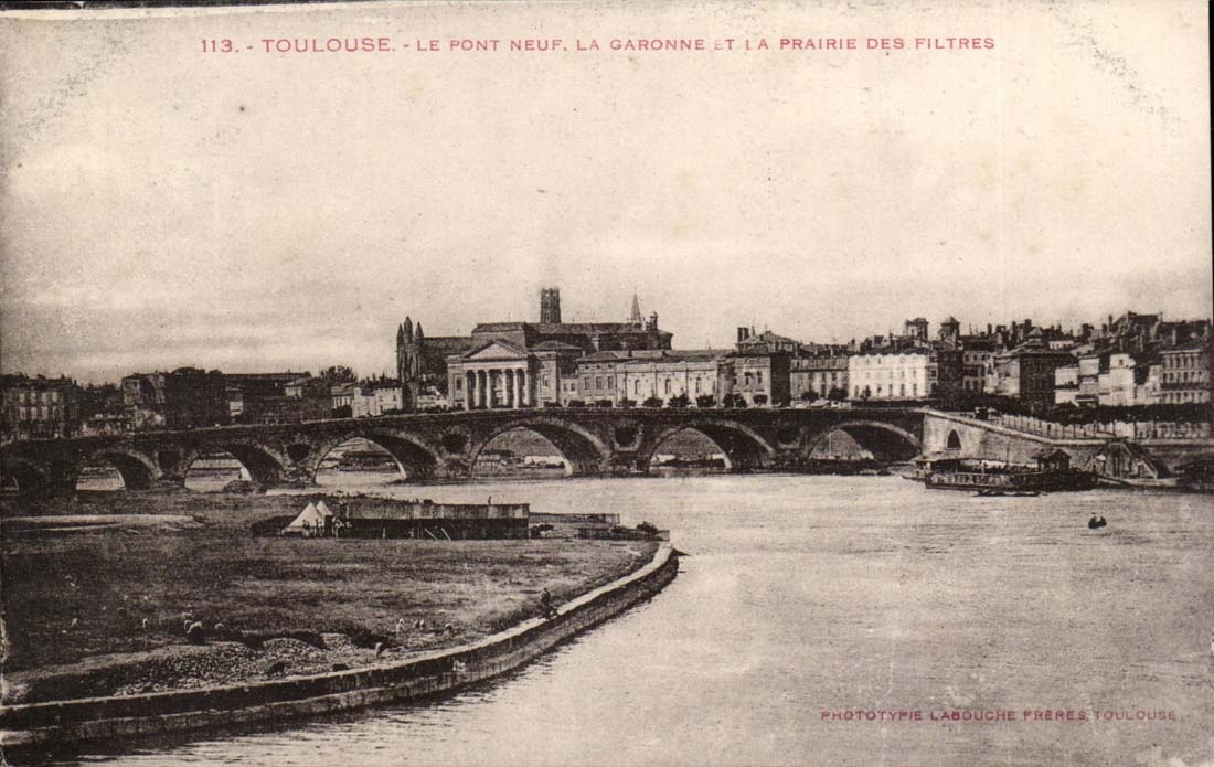 Toulouse CPA LE pont neuf la Garonne et la prairie des filtres