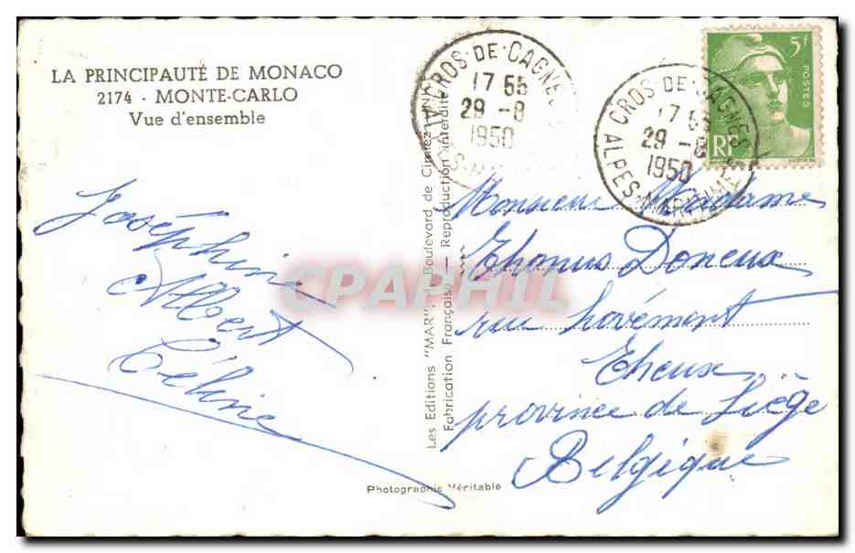 Monaco CPM Vue d'ensemble Monte CArlo — Rückseite