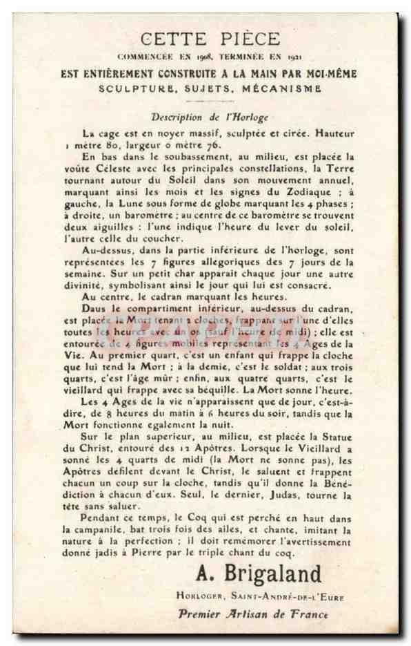 CPA Cette piece A BRigaland Horloger Saint Andre de l'Eure Premier artisan de France — Rückseite