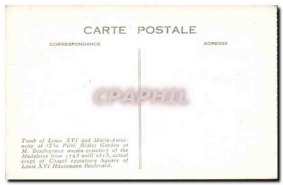 Paris CPA Jardin de M Desclozeau ex Cimetiere de la Madeleine boulevard Haussmann — Verso