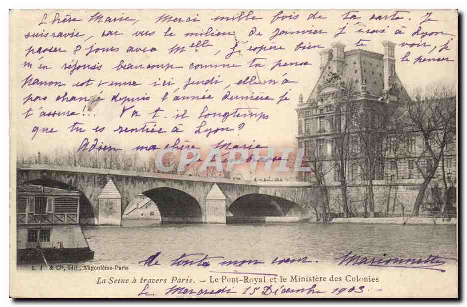 Paris CPA La SEine a travers Paris Le Pont royal et le Ministere des Colonies