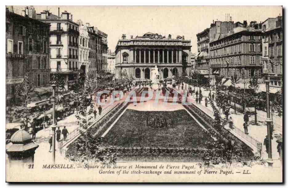Marseille - Square de la Bourse et Monument de Pierre Puget - CPA 