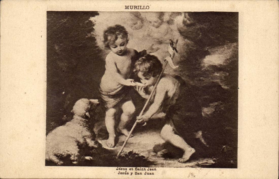 Fantaisie - Enfants - Murillo - Jesus et Saint Jean - mouton - CPA 