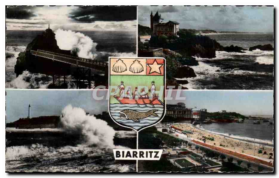 Biarritz CPA Rocher de la vierge Villa Belza Phare Grande plage Lighthouse
